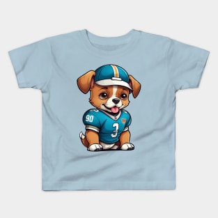 Cute Puppy Wearing Football Jersey and Hat Kids T-Shirt